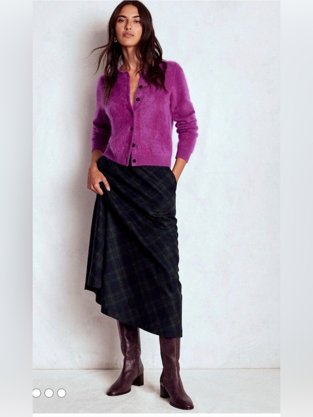 Boden Navy Tartan Midi Skirt with Green & Purple Plaid